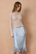 Falda satinada azul con encaje