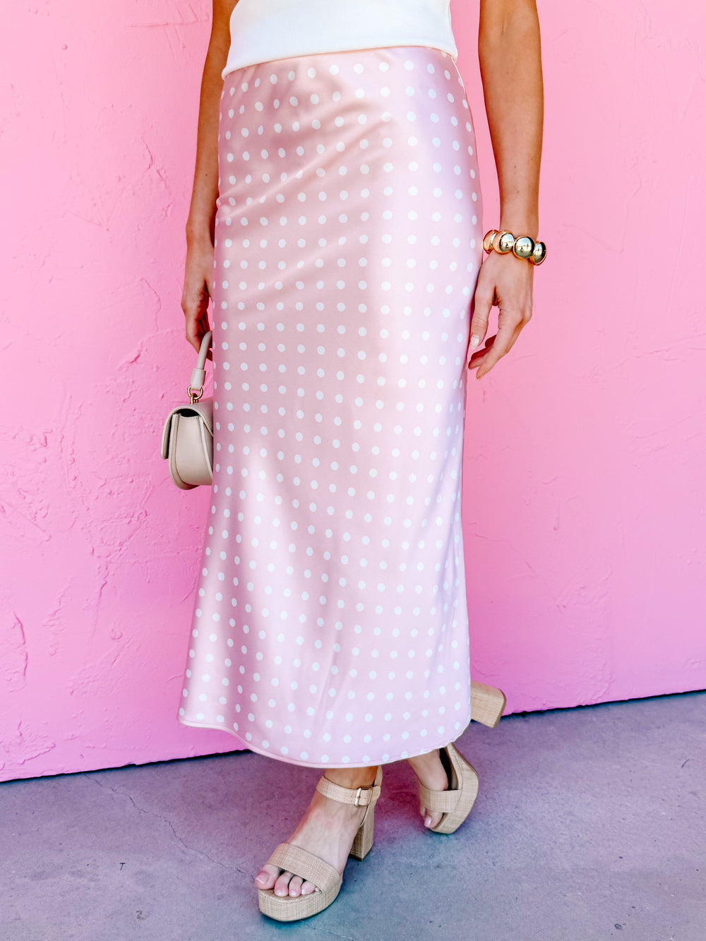 Falda satinada lunares rosa