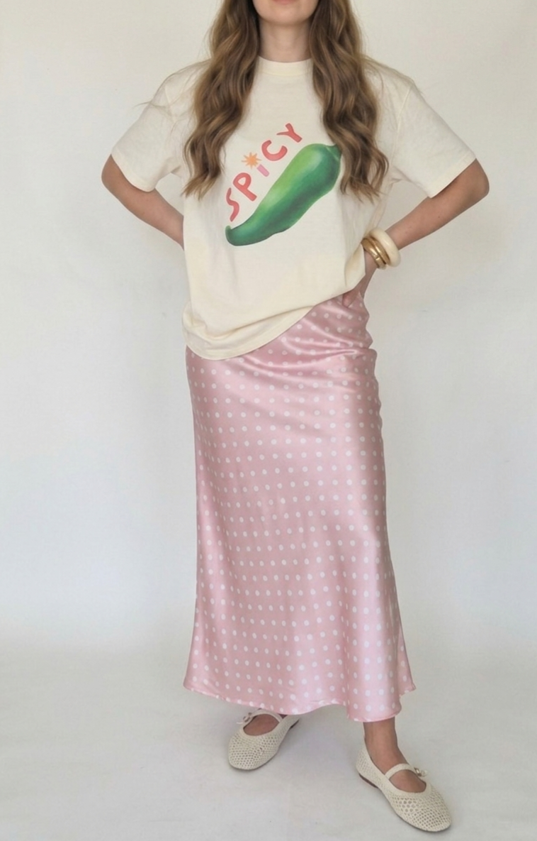Falda satinada lunares rosa