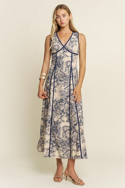 Vestido lino estampado azul