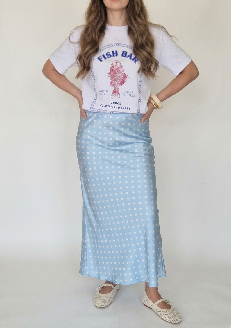 Falda satinada lunares azul